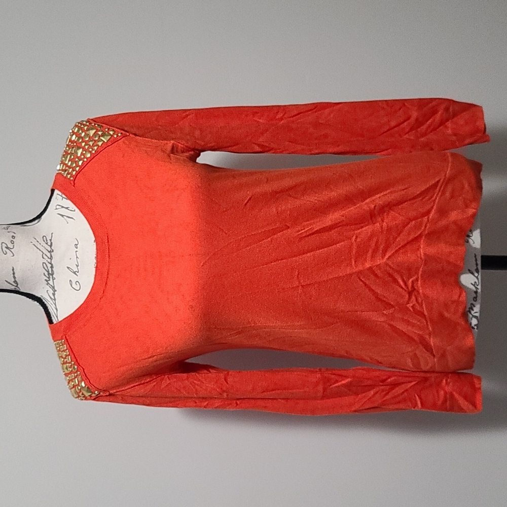 Michael Kors Studded Shoulder Crew Neck Sweater Shirt Mandarin Orange XS